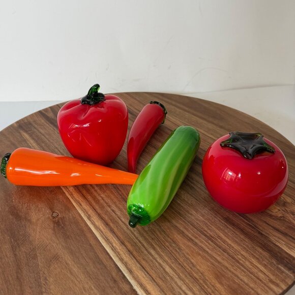 Handblown Glass Vegetable Figurines Set VTG MCM Murano Style Kitchen Art Decor - Picture 7 of 16